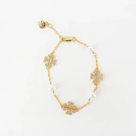 Tory Burch Gemstones and Pearl Bracelet Gold OS - Picture 10 of 16